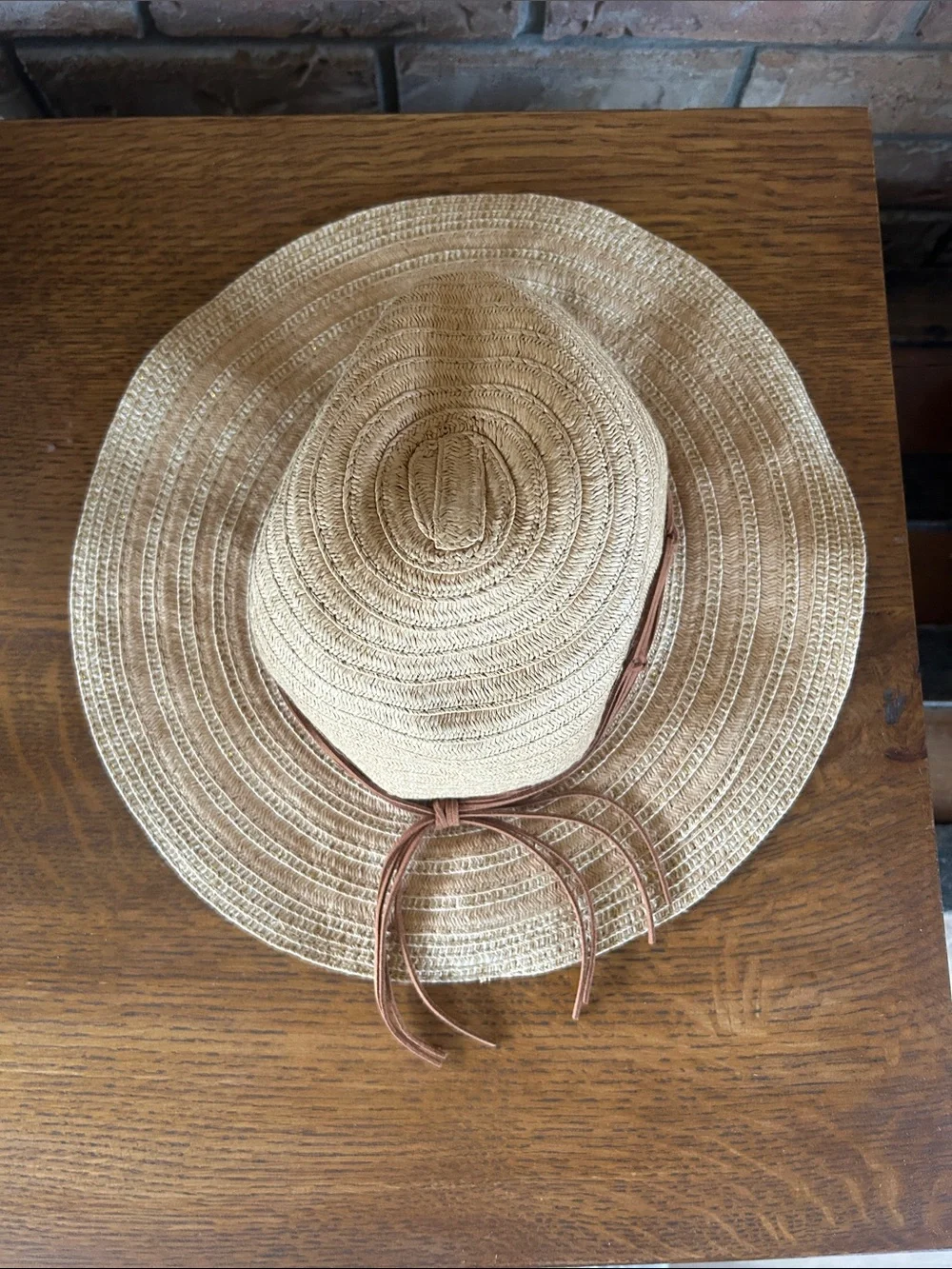 Steve Madden Tan Straw Floppy Sun Hat with Brown Braided Band